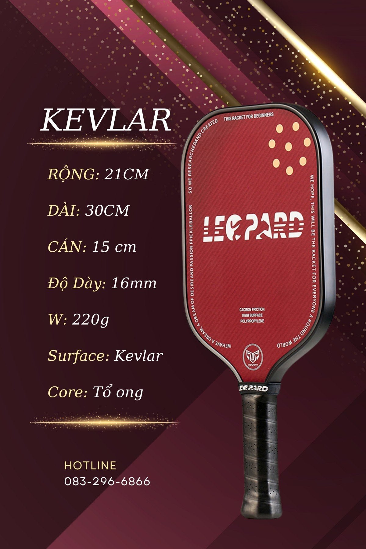Vợt Pickleball LEOPARD 18K Kelvar